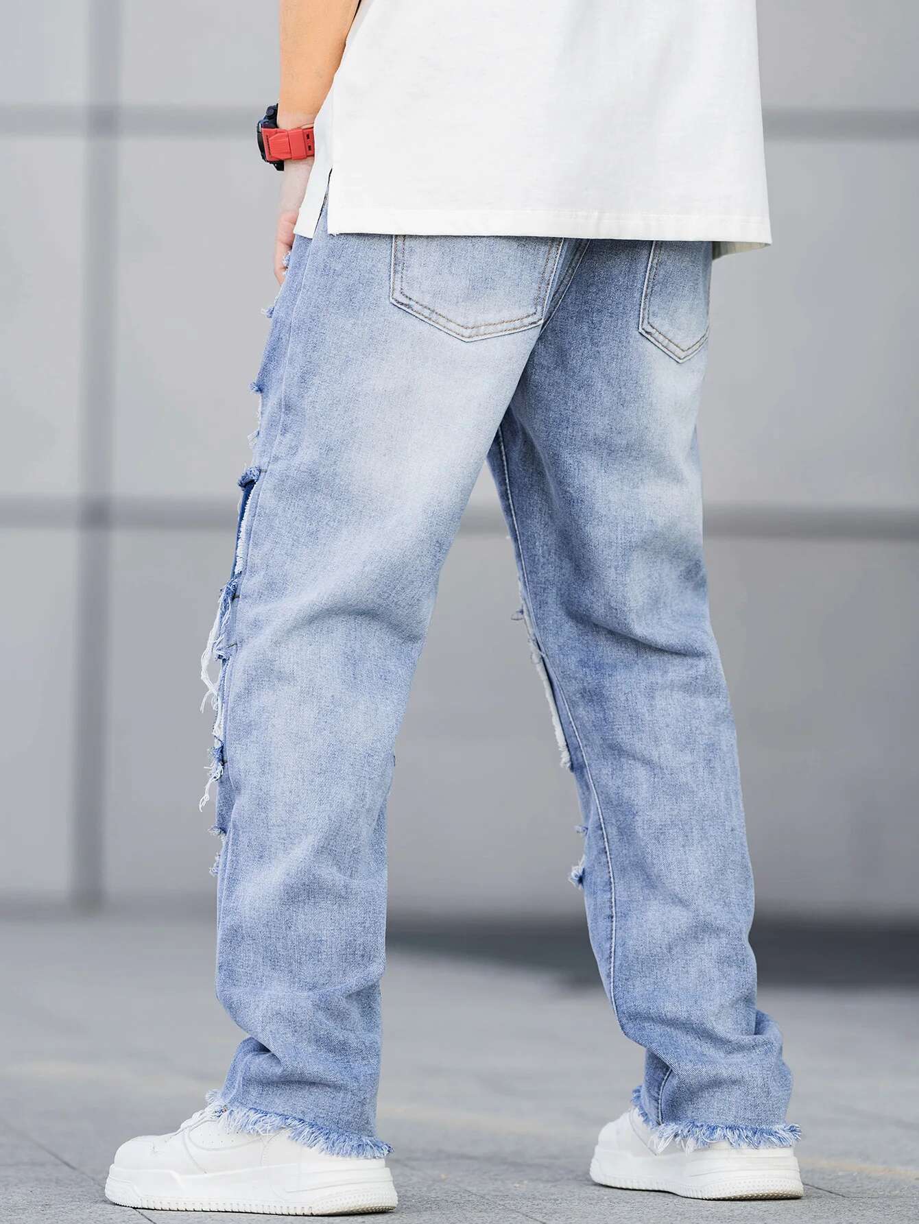 Designer Jeans For Men Repairing Holes In Men's Clothing Niche Loose Fashion Blue Casual Pants, Elastic Men's Clothing 2025 Fashionable Tren