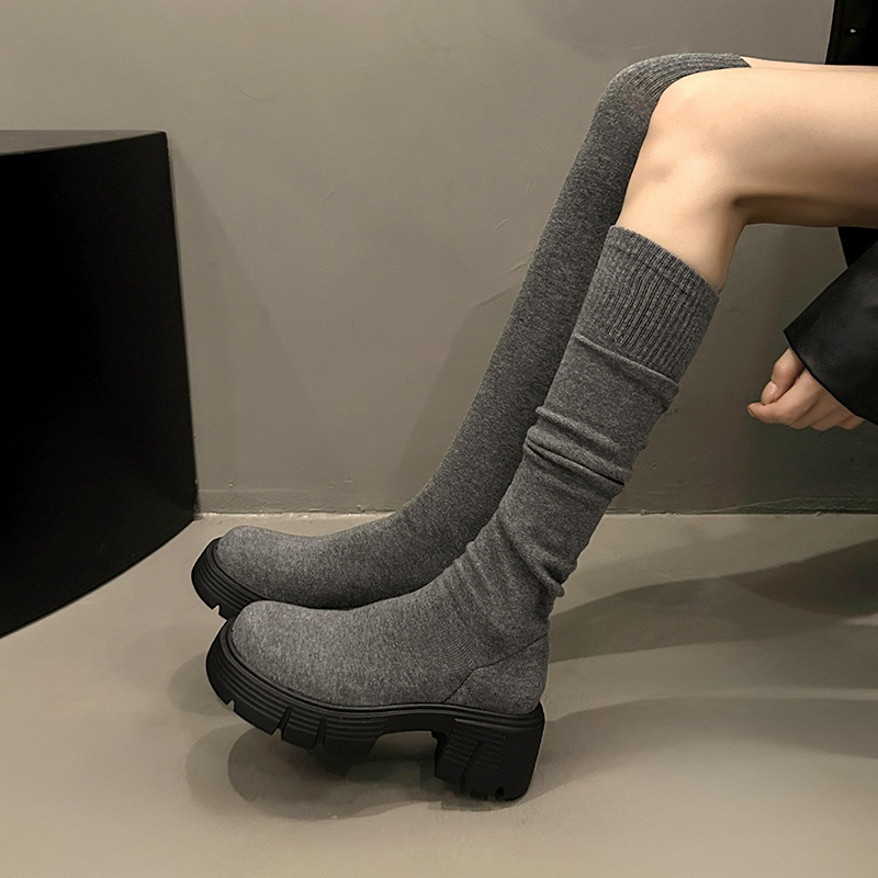 High heels long boots thick heels increased elasticity free Shipping Designer Slippers slimming effect over the knees External penetration Women woole