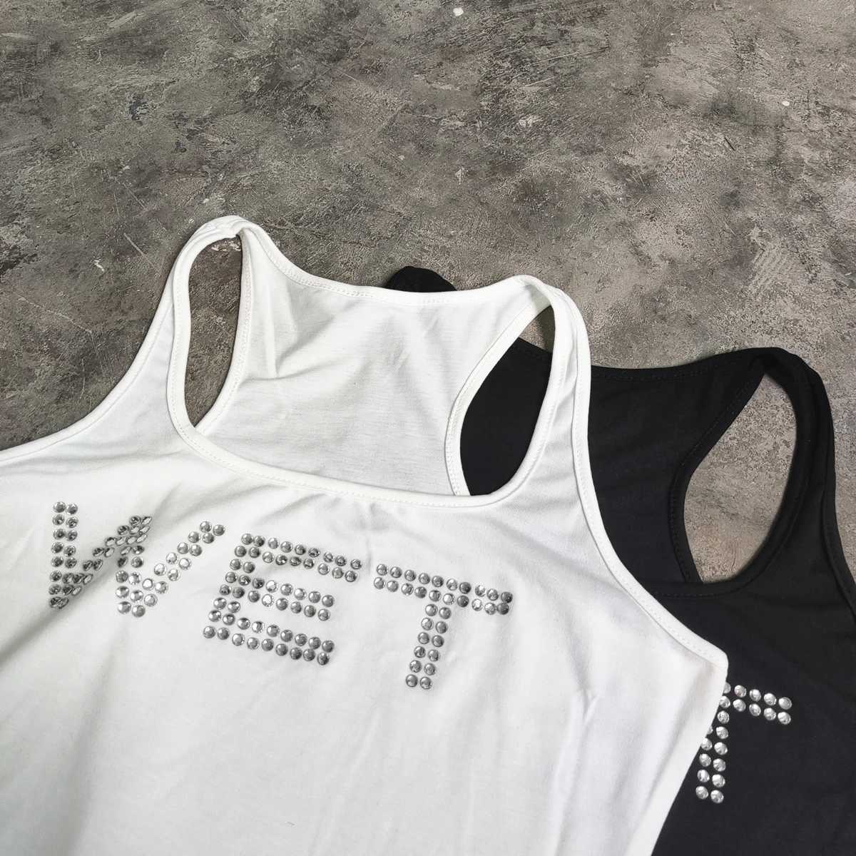Yao888 With WET Stick Rhinestone Luxury Brand High Quality Men Women Tops Vest For Men Simple Summer Streetwear HipHop Tank TopXJ250319