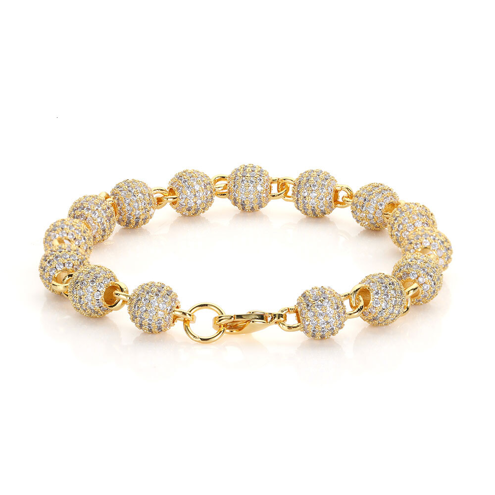 Hip Hop Fashion Jewelry 8mm Bling Ice Out Bracelet Round Bead Necklace Womens Micro Save CZ Chain Chrismas Party Gift