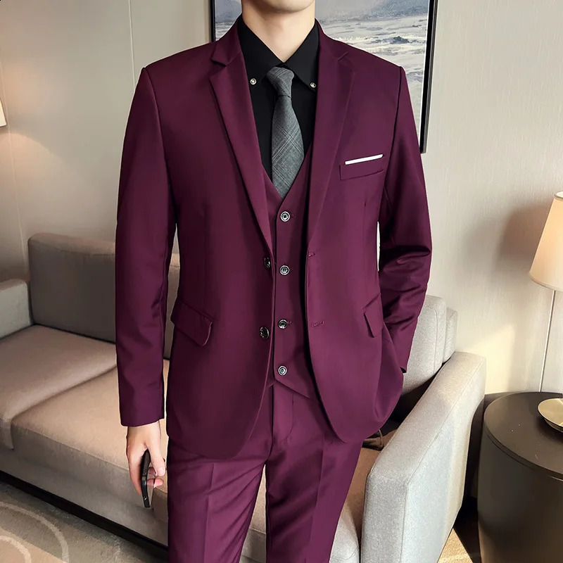 High Quality Business Casual Wedding suit Vest Trousers 2024 Fashion Banquet Handsome Mens 3piece Set S6XL 250311