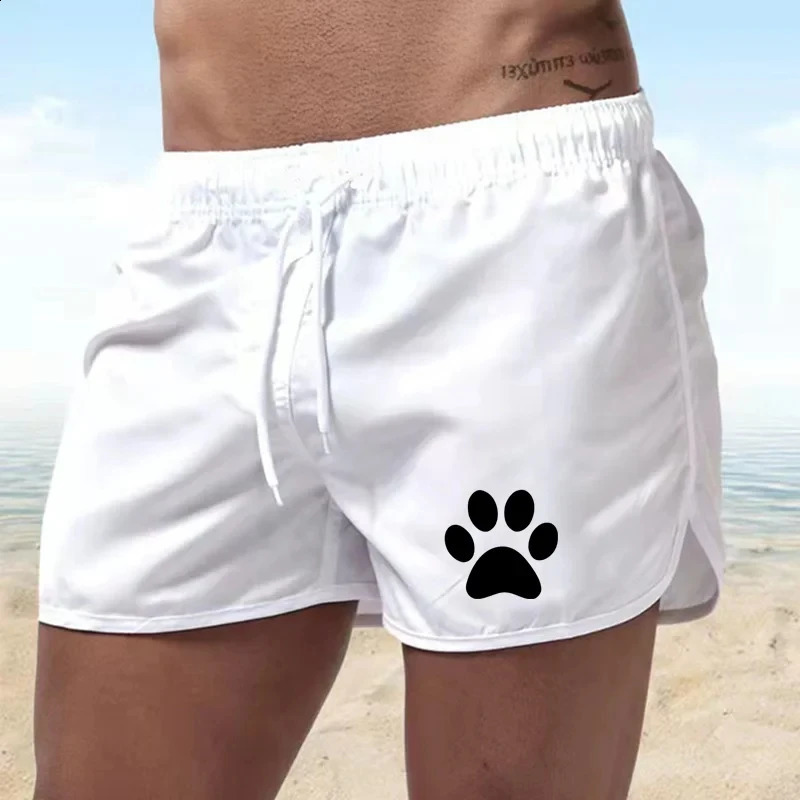 Summer Mens Sports Leisure Breathable Fitness Drawstring Quick Dry Loose Beach Pants Solid Color Shorts Dog Paw Print 250319