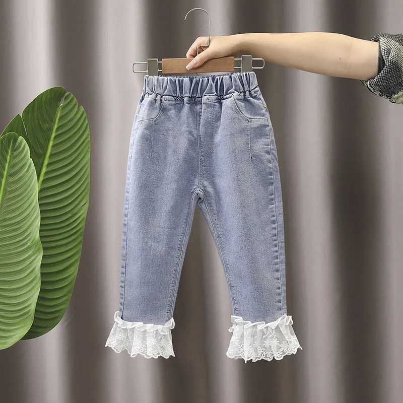 Spring Autumn Children Girls Denim Pants Elastic Waist Mesh Bowknot Harem Baby Girls Pants Exterior Stylish Kid Girls TrousersT2502320
