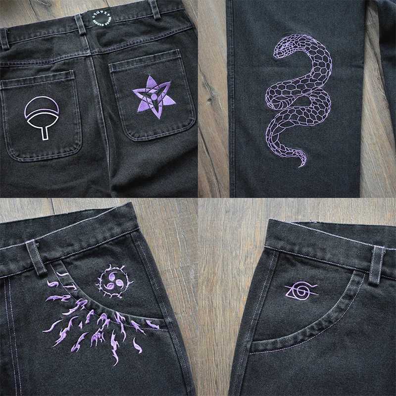 Y2K bagged jeans mens anime pattern gothic hip-hop pants retro Harajuku fashion streetwear wide leg jeans aesthetic casual TrousersT250319