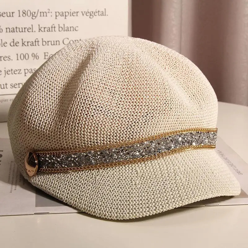 Breathable Octagonal Hats For Women Ladies Summer Shining Hollow Mesh sboy Cap Painter Beret Sun Straw Hat Boinas Para Mujer 250320