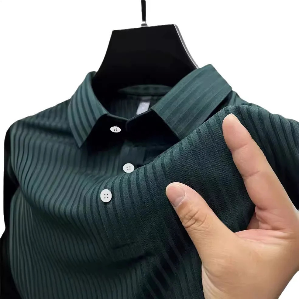 Summer mens fashion casual POLO shirt collar striped mens trend comfortable sports polo shirt top 250319