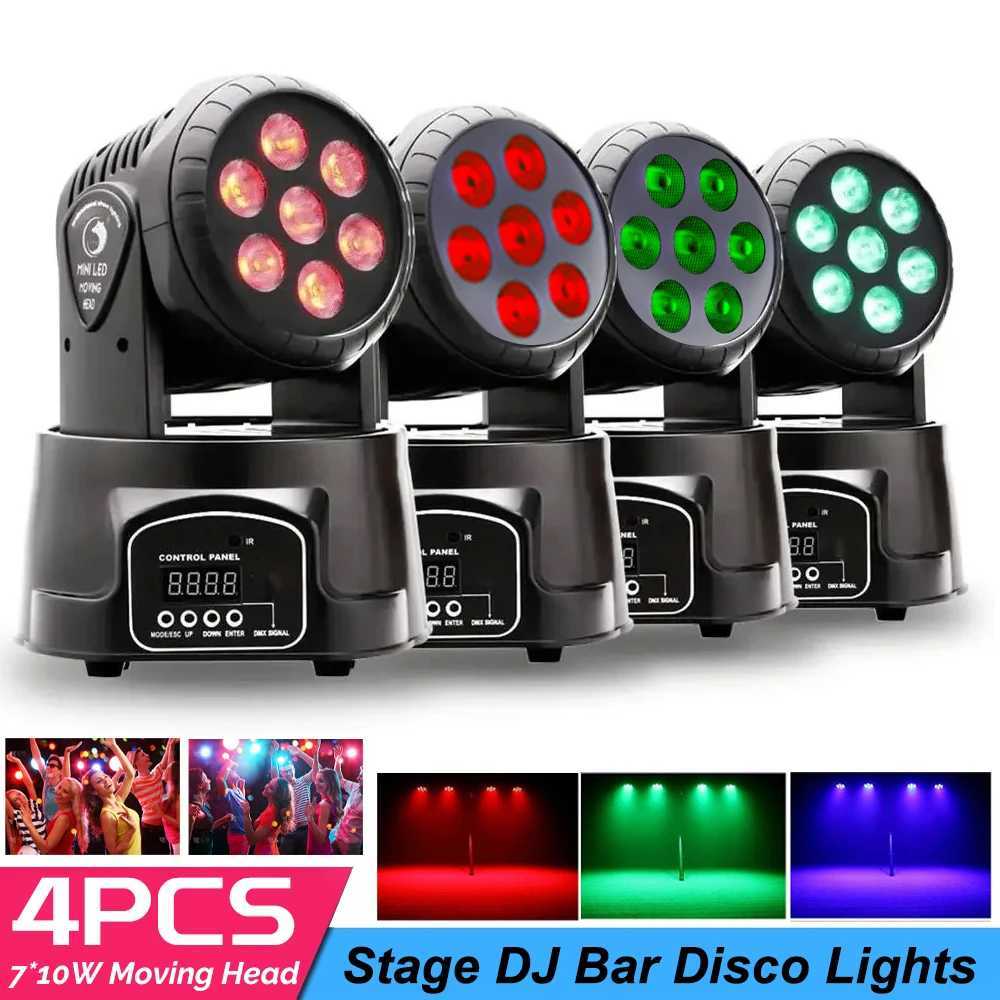 4PCS LED Lights 7*10W Moving Head Stage Lights RGBW Professional Disco Light Home Party Stage Lamp DMX512 Sound Control Light Z250320