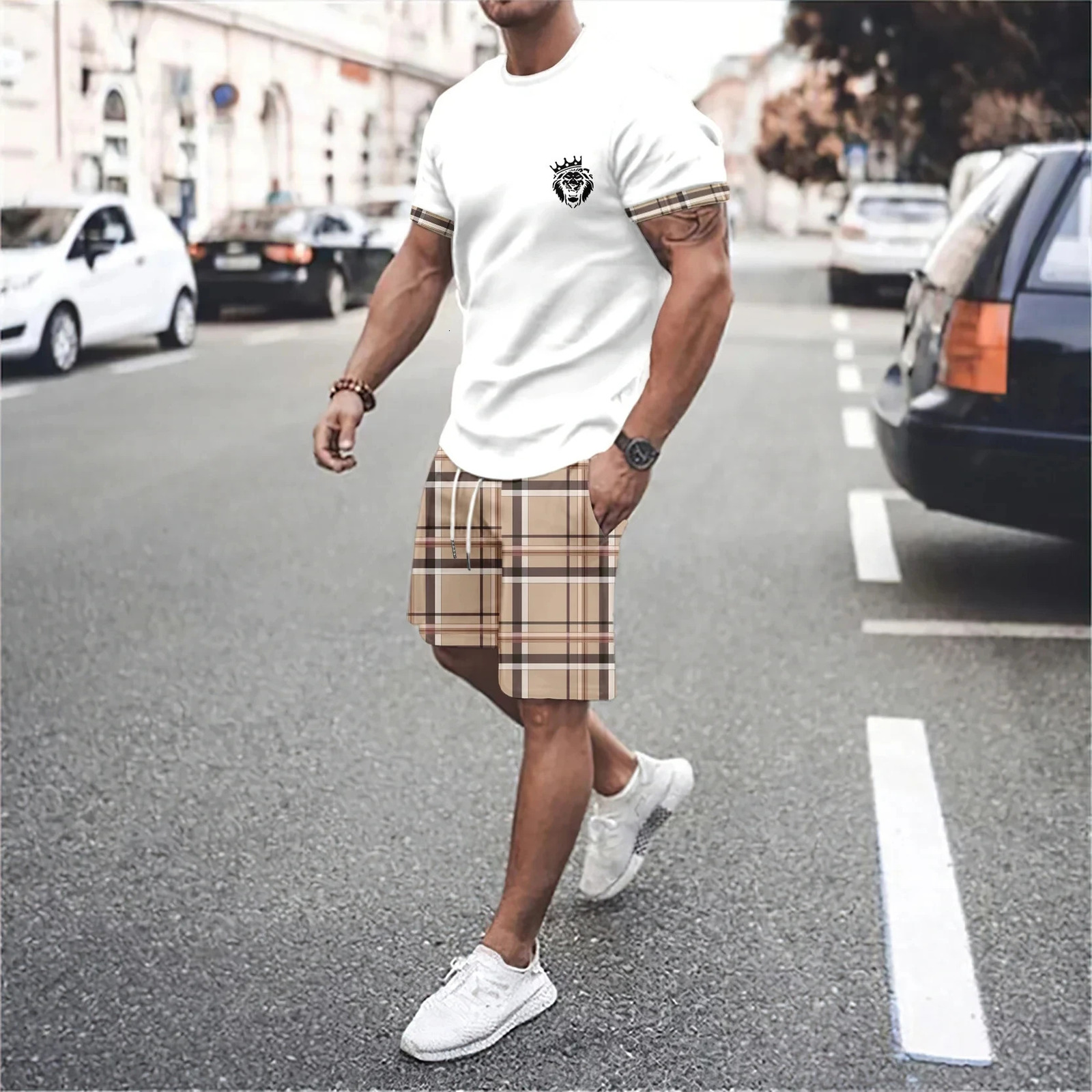 Summer Mens Tshirt Set Fashion Digital Printing Leisure Sports Breathable Shorts Beach 250317
