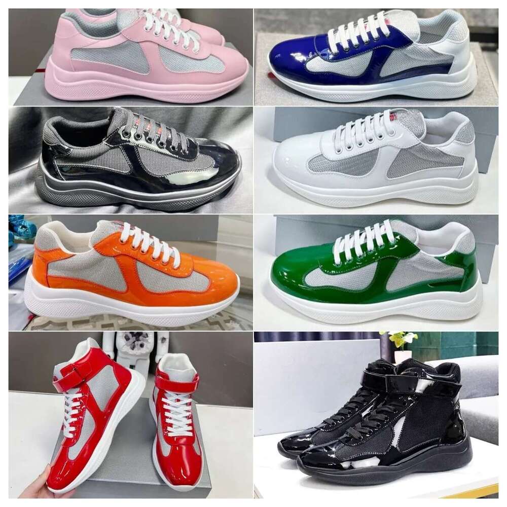 Top Quality Cup Running Americas American Sneakers Trainers Men Sports Casual Bike Fabric Shoes Women Patent Bright Leather Soft Rubber Sneakers With Box EUR 35-48