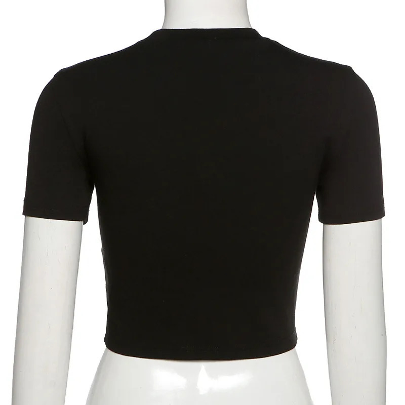 Spider Rhinestone Summer Crop Tops Black Y2k Streetwear Sexy Short Sleeve Tight Tshirts For Women Slim Tee 2000s Clothes 250320