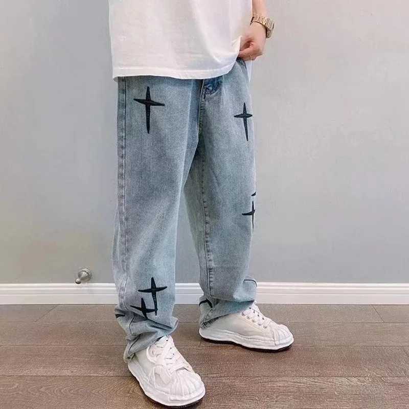 2024 new mens star printed jeans Y2K clothing hip-hop bag wide leg pants straight goods Trouser Pantalon HommeT250319