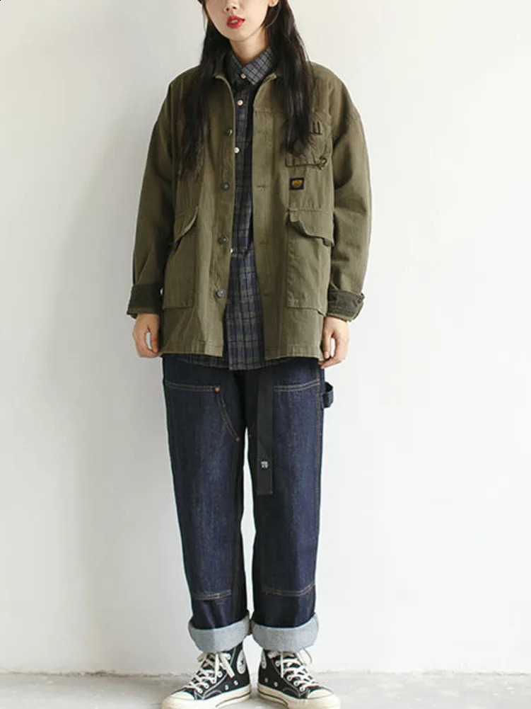 Army Green Goods Denim Jacket Womens Spring Clothing Harajuku Jeans Jacket Fashion Military Casual Work Clothes Japanese Street Clothing 250317