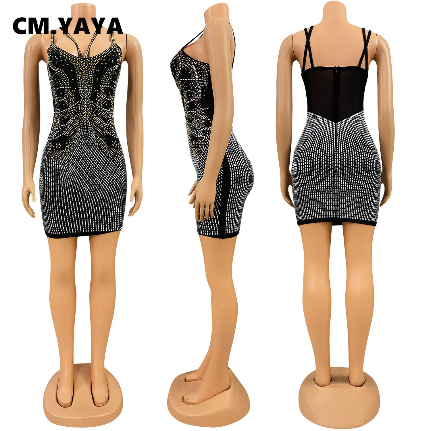 CM YAYA Womens Butterfly Diamond Rhinestone Pendant Neck Birthday Body Midi Mini Dress Evening Vestido 250317