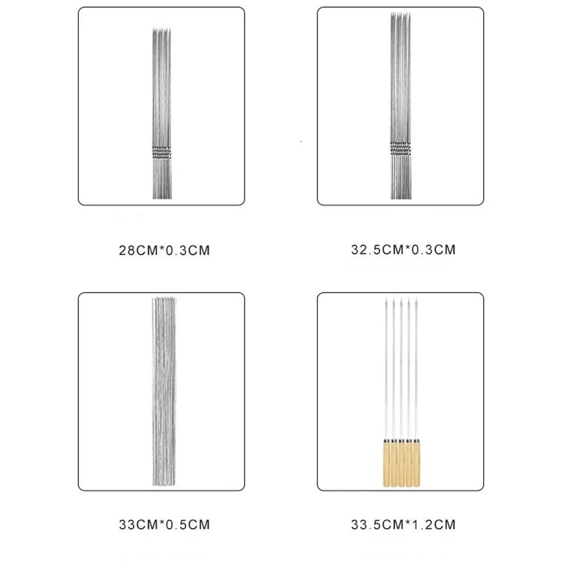 50Pcs Reusable Stainless Steel Barbecue Skewer with Wooden Handle BBQ Skewers Kebab Iron Stick for Outdoor Camping Picnic Tools 250314