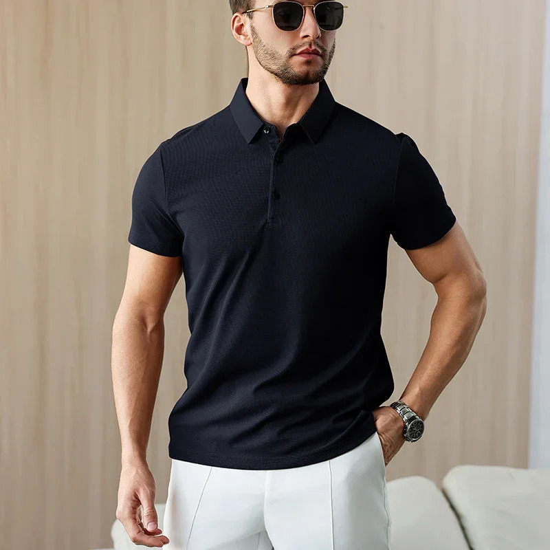Mens Business Casual Short Sleeved Shirt Solid Color Polo Shirt Fashionable Breathable Comfortable Versatile Top 250320
