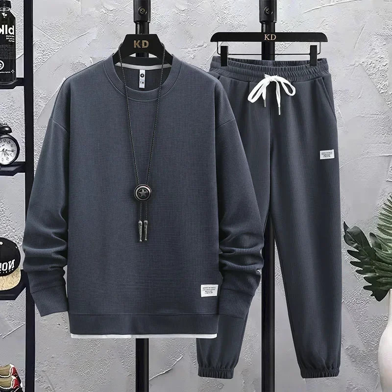 Mens Tracksuit 2 Piece Waffle Hoodie Sweatsuits Sets Athletic Jogging Suits Spring Autumn Casual Sports Suit Fashion Tracksuit 250319