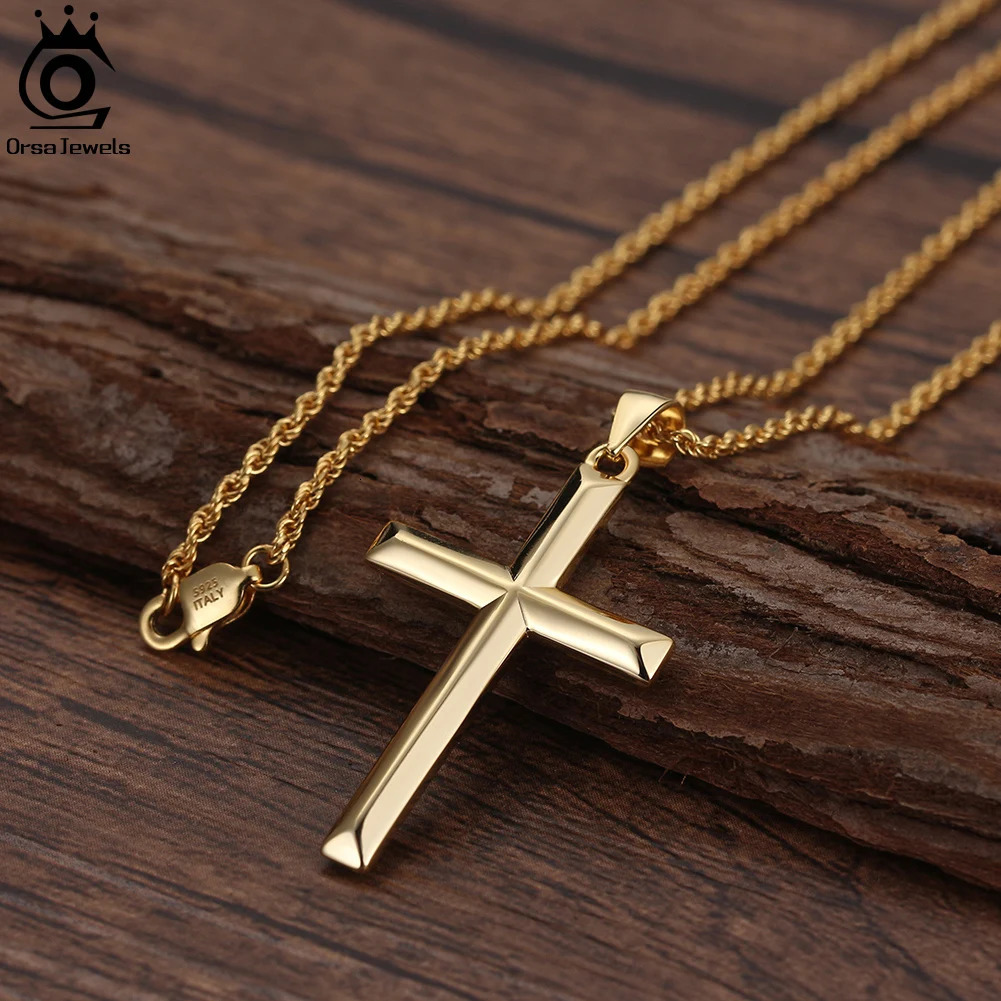 ORSA JEWELS Classic 14K Gold Cross Pendant Necklace for Men Women 925 Sterling Silver Necklace Christian Religious Jewelry NMN01 250318