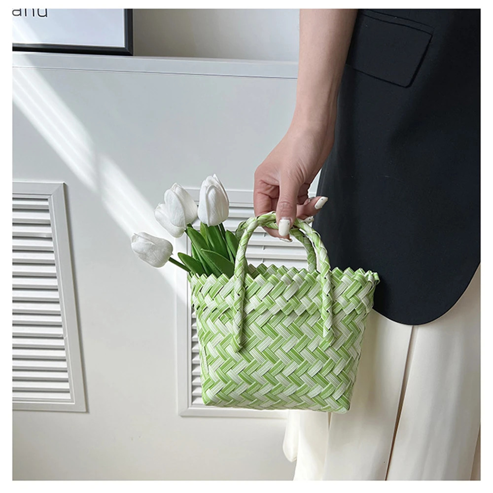 Summer Trend Hand Woven Handbag Square Little Basket 2025 New Straw Cute Colorful Bags Hundred Collision Color Holiday Beach Bag R250320