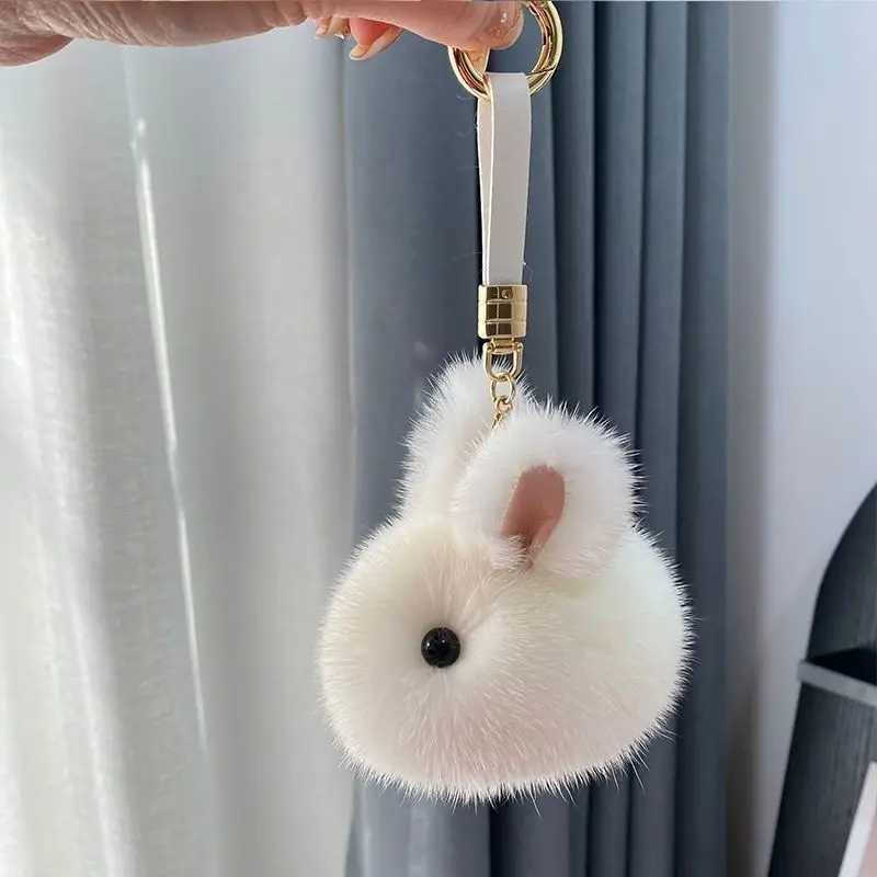 Rabbit keychain ring fluffy bunny pavilion keychain charm cute keychain pocket keychain pendant white gray wholesaleXJ250319