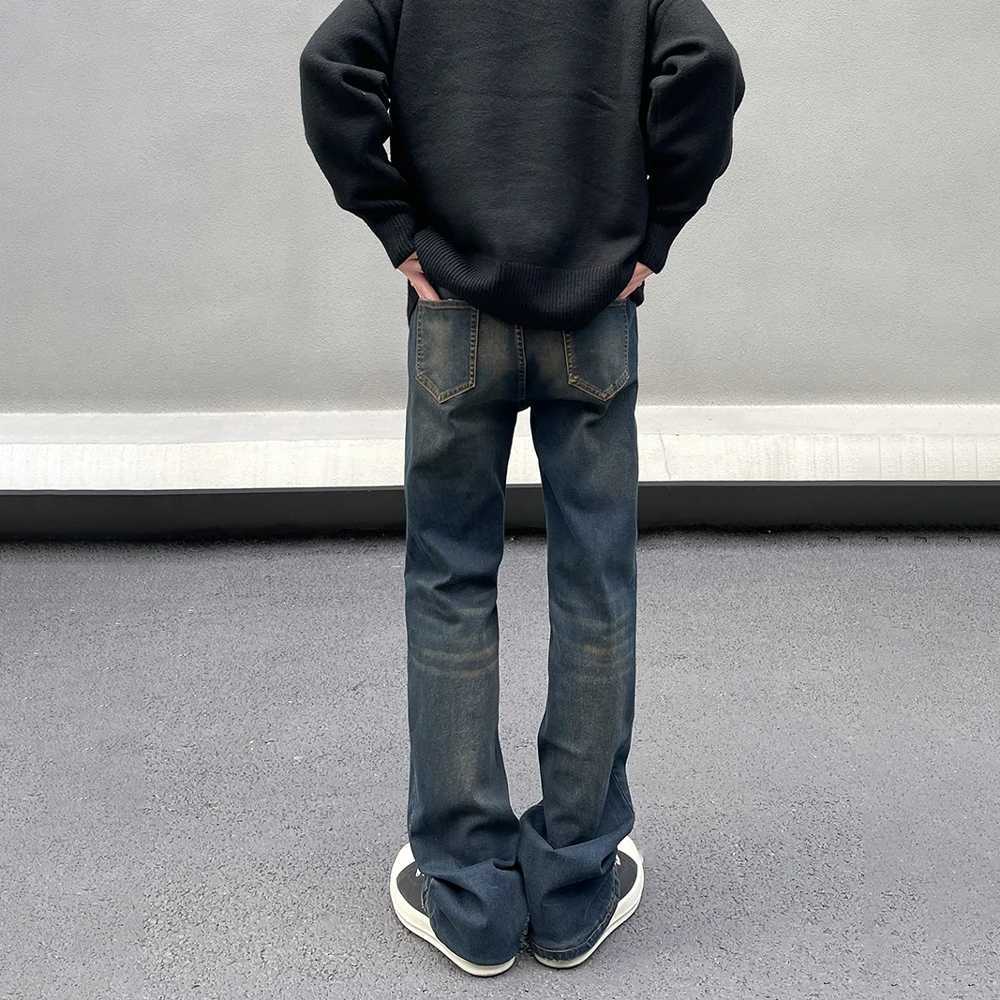 Mens jeans vintage straight leg streetwear Y2k fashionable mens clothing Stacked Street Blue Distressed cool ultra-thin denim pantsT250319
