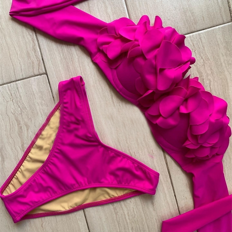 Summer Sexy Petal Push Up Backless Bikini Set Women Fashion Flower Ruffles Lady Solid Beachwear Bathing Suit w250313
