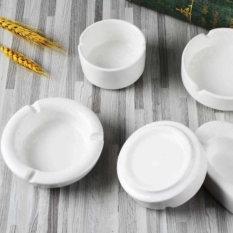Solid Color Withe Ceramic Ashtrays European Modern Hotel Restaurant KTV Hotel Round Ash Tray Office Desktop Ashtray OrnamentC250319