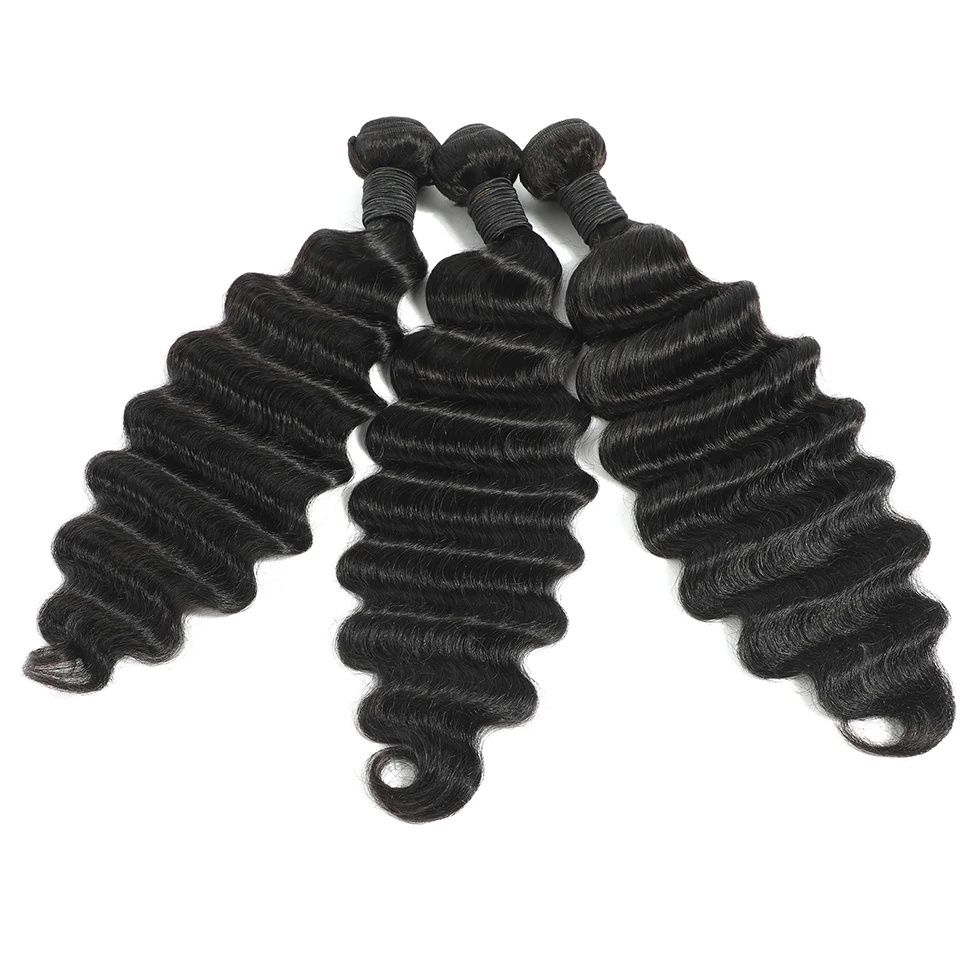 Natural Color Brazilian Human Hair Bundles with Deep Waves - Perfect for Weaving (Lengths Available from 12 to 30 Inches)