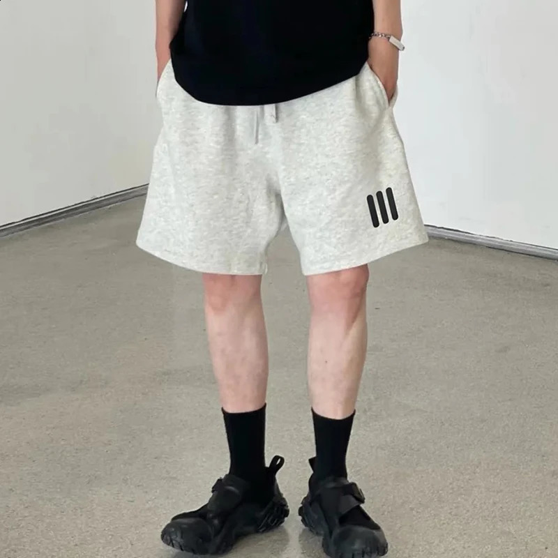 Mens pull rod tie waist short three bar shorts loose sports and casual cotton onefifth mens pants 250319
