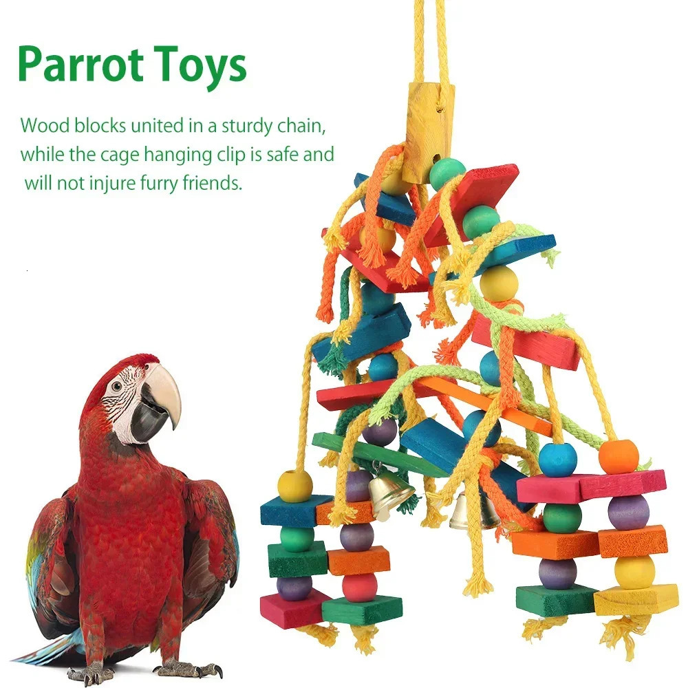 Colorful parrot chew toy natural wood bird perch hanging swing cage pet climbing ladder game supplies 250320