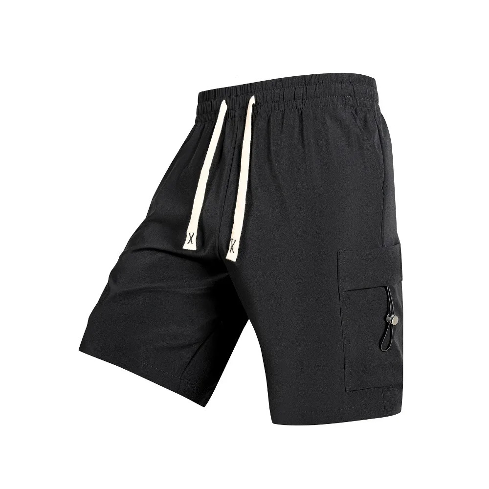 Summer Mens Cargo Shorts Multiple Pockets Casual Shorts Running Solid Color Elastic Waist Drawstring Short Pants Streetwear 250320