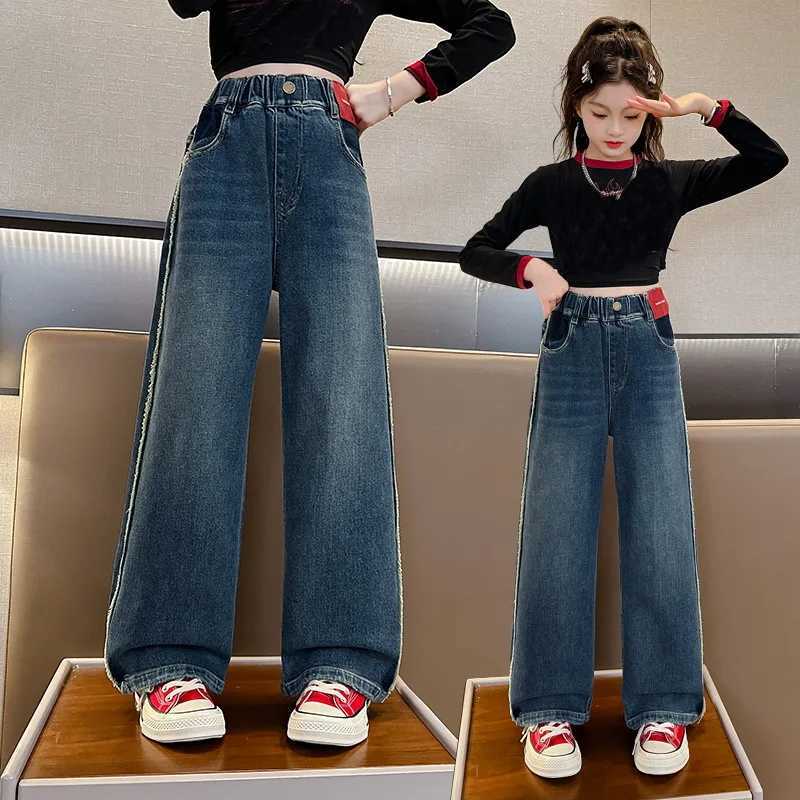 Teenage girl jeans Spring and Autumn Korean casual retro blue denim pants Fashion elastic waist jeans New arrival clothingT2502320