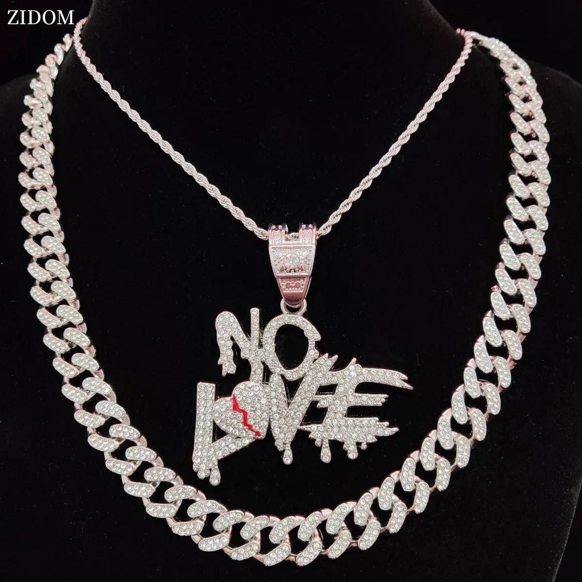 Arrived Men Hip Hop No Love Letter Pendant Necklace Cuban Chain Iced Out Bling HipHop Necklaces Fashion Jewelry Gifts 250320