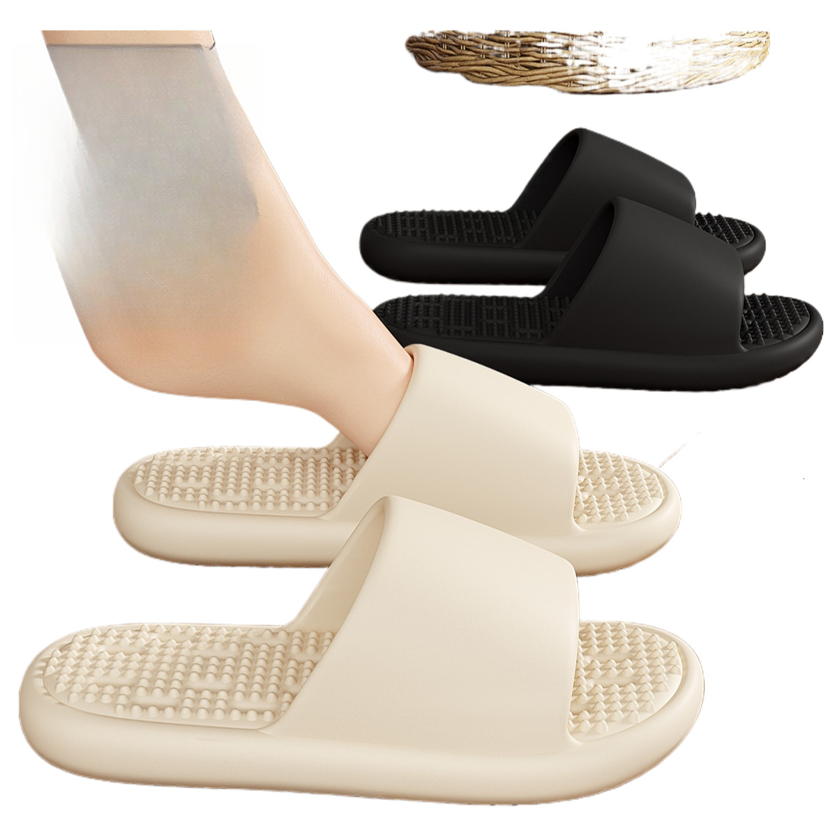 Buy get 1 free bathroom shower women, summer indoor home soft sole massage couples, leaking slippers for men