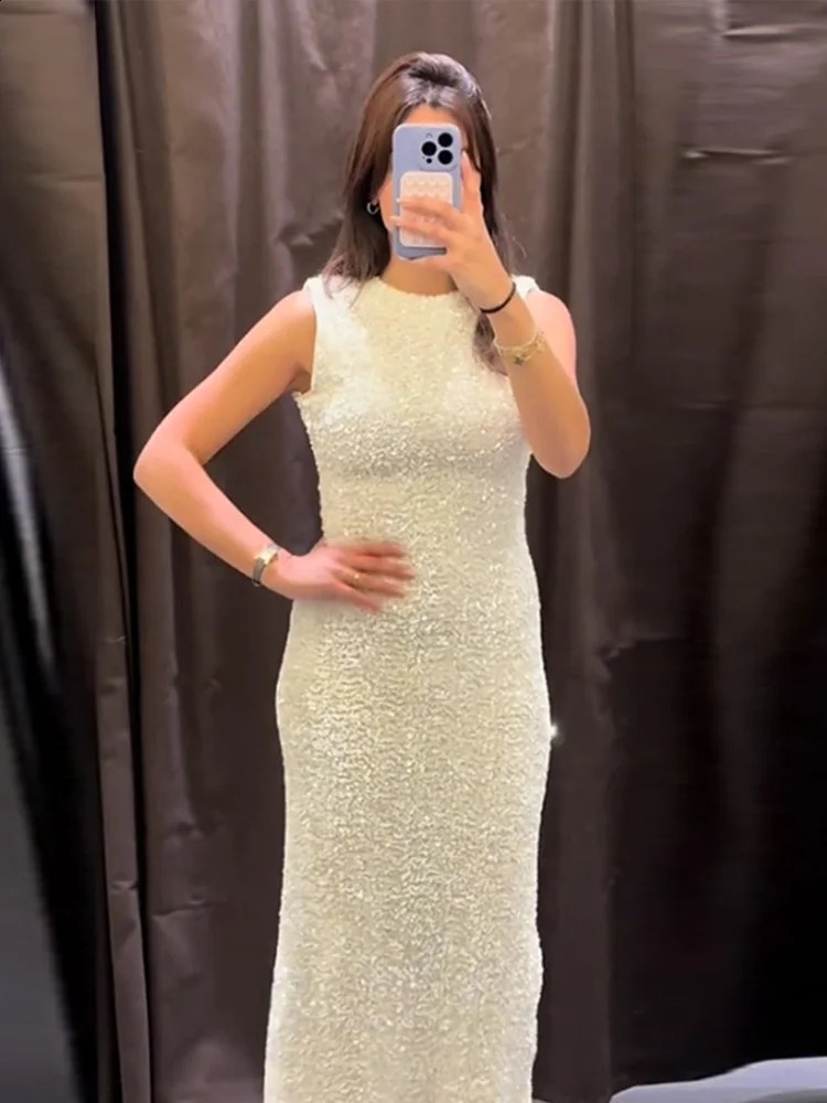 Sparkling sequin long dress for women elegant solid detachable sleeve cover sparkling party fashionable evening formal wom 250317