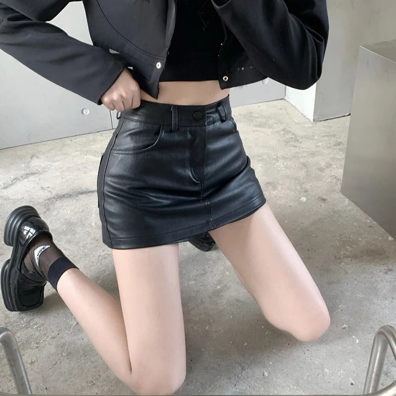 Fashion Sexy PU Leather Shorts Skirt Women Black High Waisted A-line Mini Skirts Y2K Streetwear Female Girl Shorts 250320