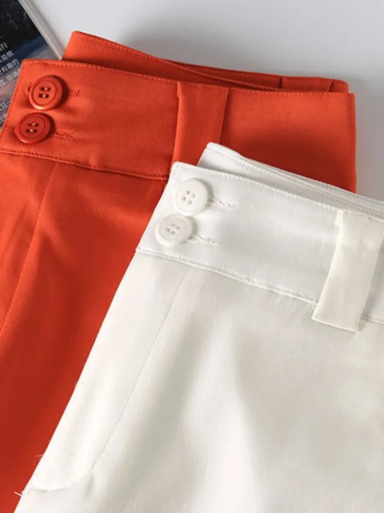 Womens Summer Shorts High Waisted Loose Solid Shorts for Women Casual Cotton Linen Fashion Orange Female Shorts 250320