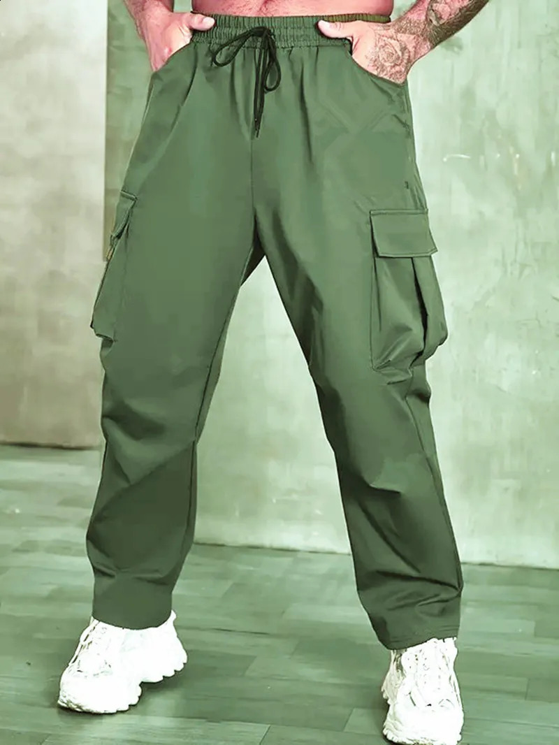 Mens workwear European and American mens loose straight casual pants pocket 250319