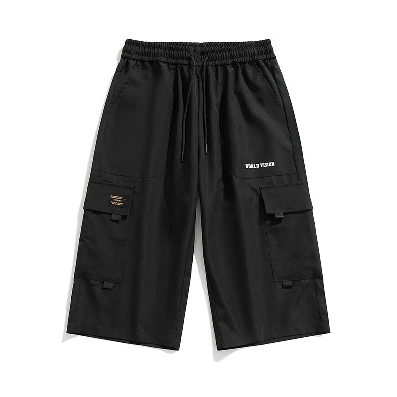 Mens Summer Cropped Pants Drawstring Cargo Shorts Sweatpants Loose Style Big Size Man Baggy Short 250319