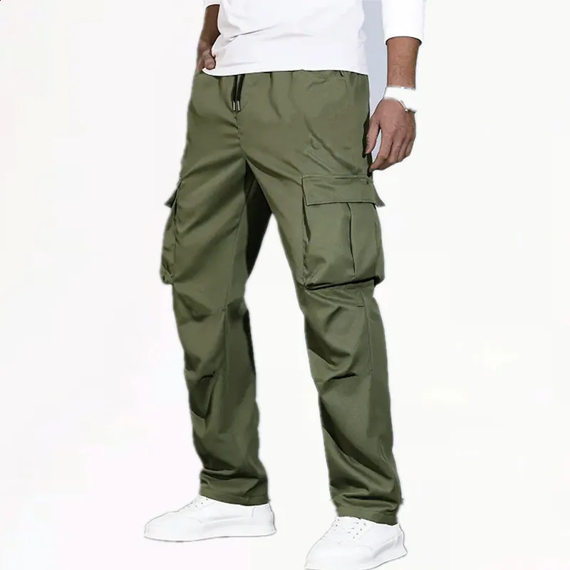 Mens multi pocket work pants retro casual from European and American street fashion s mens style 250319
