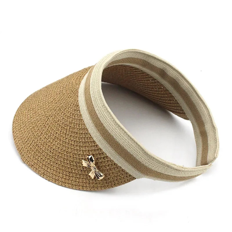 Woman Sun hats big brim foldable bowknot hand made straw paper Visor female casual shade hat summer Empty top hat beach cap 250320