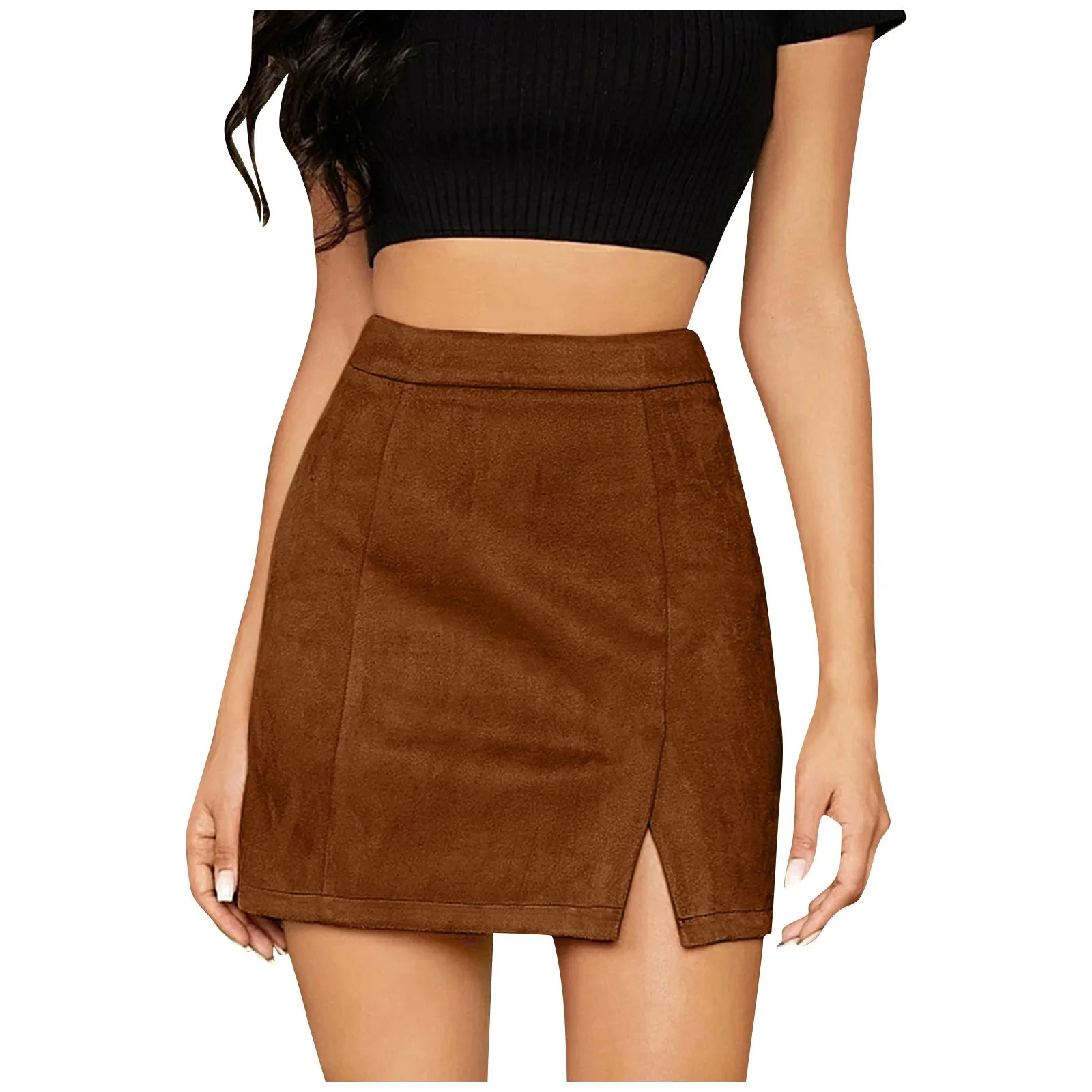 Skirts For Woman WomenS High Waist Faux Suede Side Split Short Skirt Roupas Femininas Traf Women Faldas Mujeres 250320