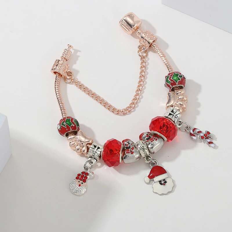2024 Trendy Rose Gold Bells Pendant Charm Bracelets on Hand With Santa Claus Beads Bracelet For Women Kids Xmas Jewelry Hot Sale