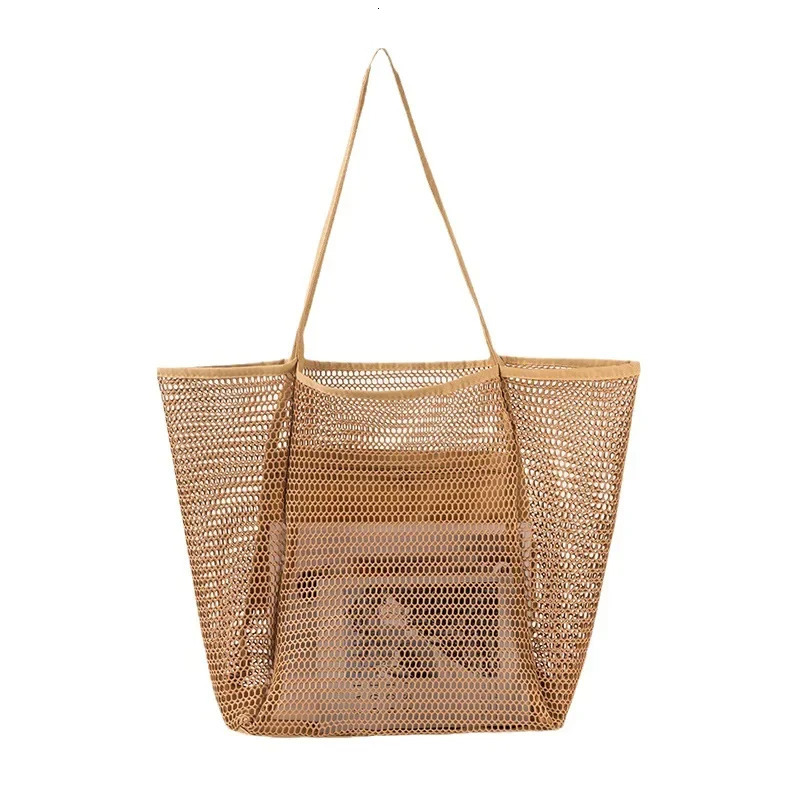 1pc Womens Multi Pockets Suitable for Outing Travelling Beach Mesh Bag Tote Large Bag Mesh Bag Swimming Bag R250320