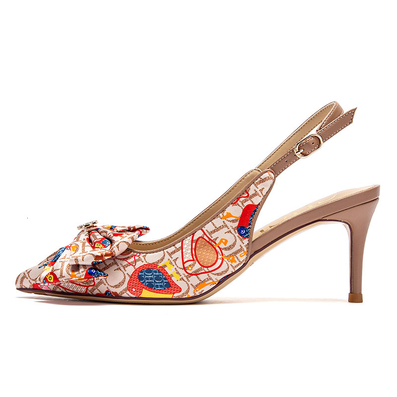 Designer CHCH Sexy Pointed High-Heeled Shallow Bow Flower Shaped Shoes, One Button Toe Closure Women's Single Sandals