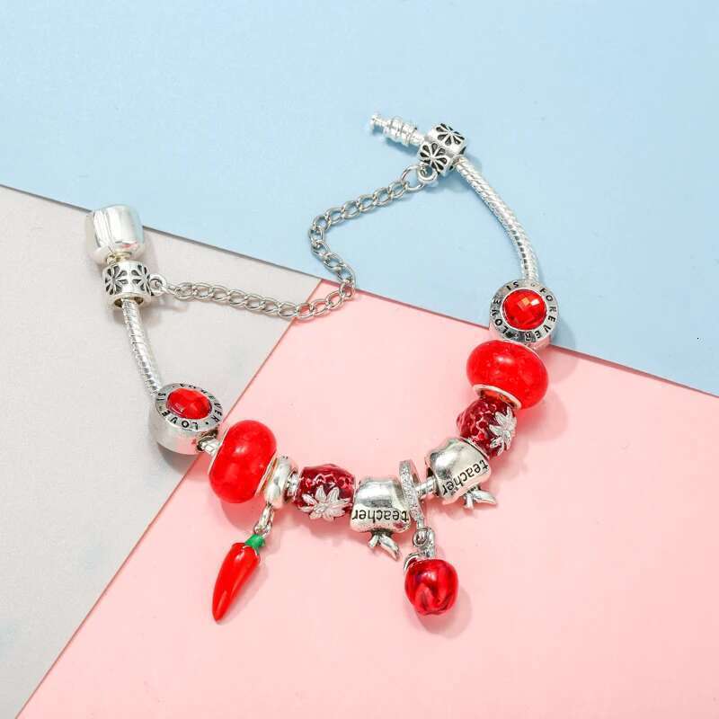 Original Charm Bracelet For Women Red Pepper Beads Pendant DIY Snake Chain Hot Sale Bijoux Pulseras Jewelry Gift Dropshipping