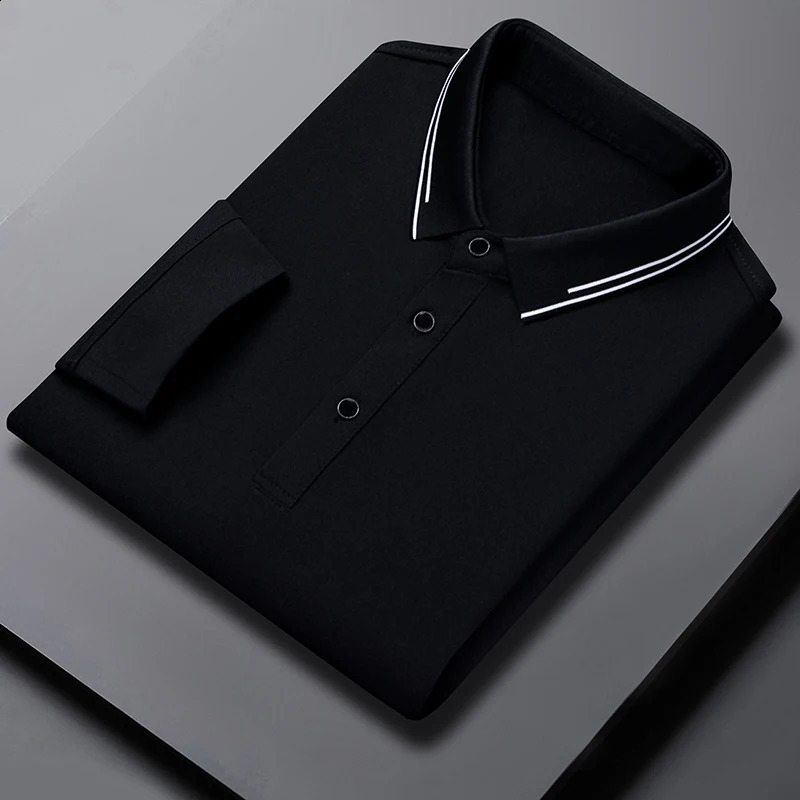 mens polo shirt spring cotton long sleeved casual loose business top 250318