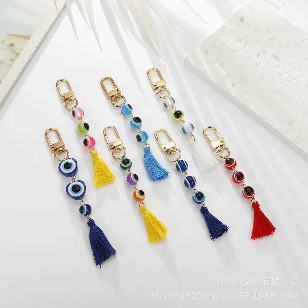 Fashion Blue Devils Eye Keychain Lucky Talisman Tassel Keyring Package Pendant Womens Car Keyring Keyholder GiftXJ250319
