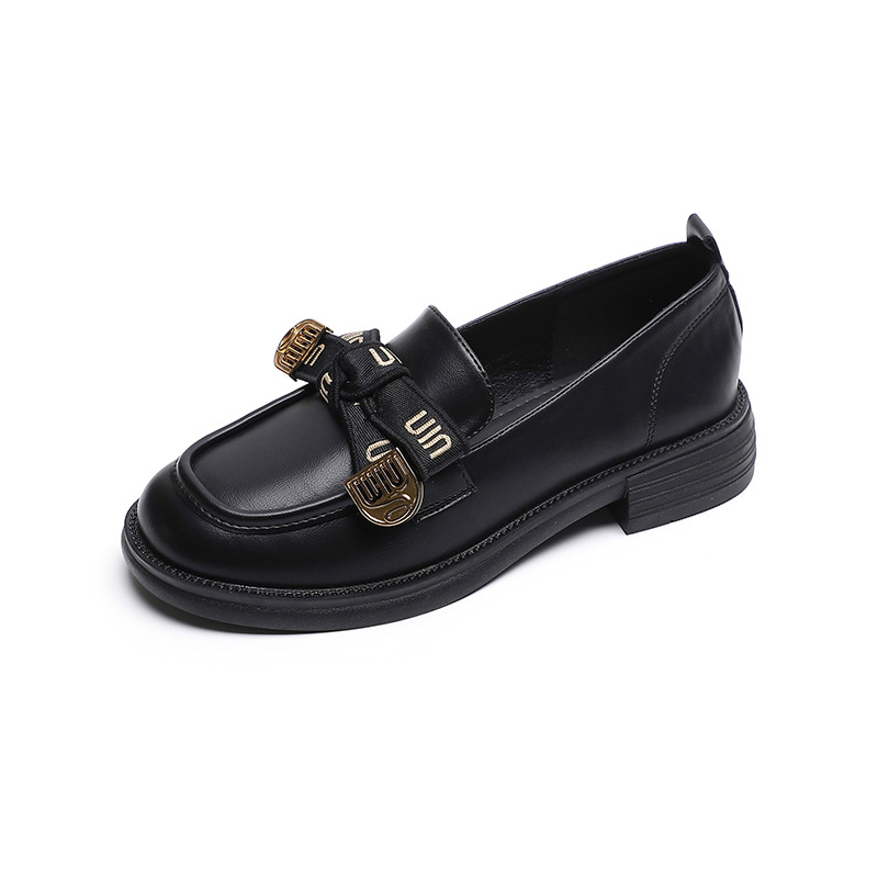 2025 new Women's chunky-soled loafers with British style retro bowknot chunky heel and soft sole for spring and autumn