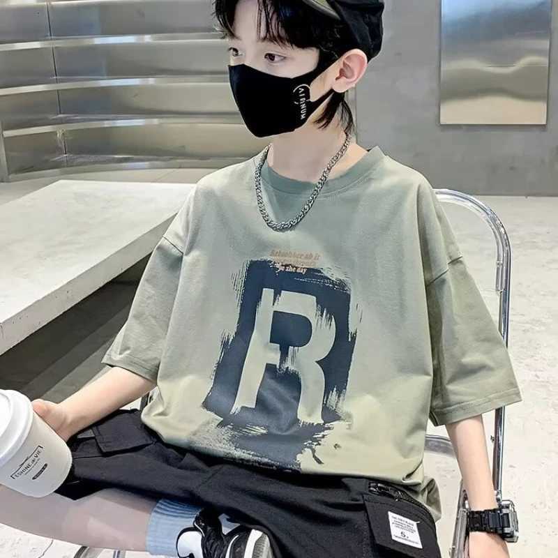 Summer Kids Clothes Streetwear Korean Style Cartoon Print T Shirt Short Sleeve Tops Tees Boys Clothes 100%Cotton Children TeesT250320