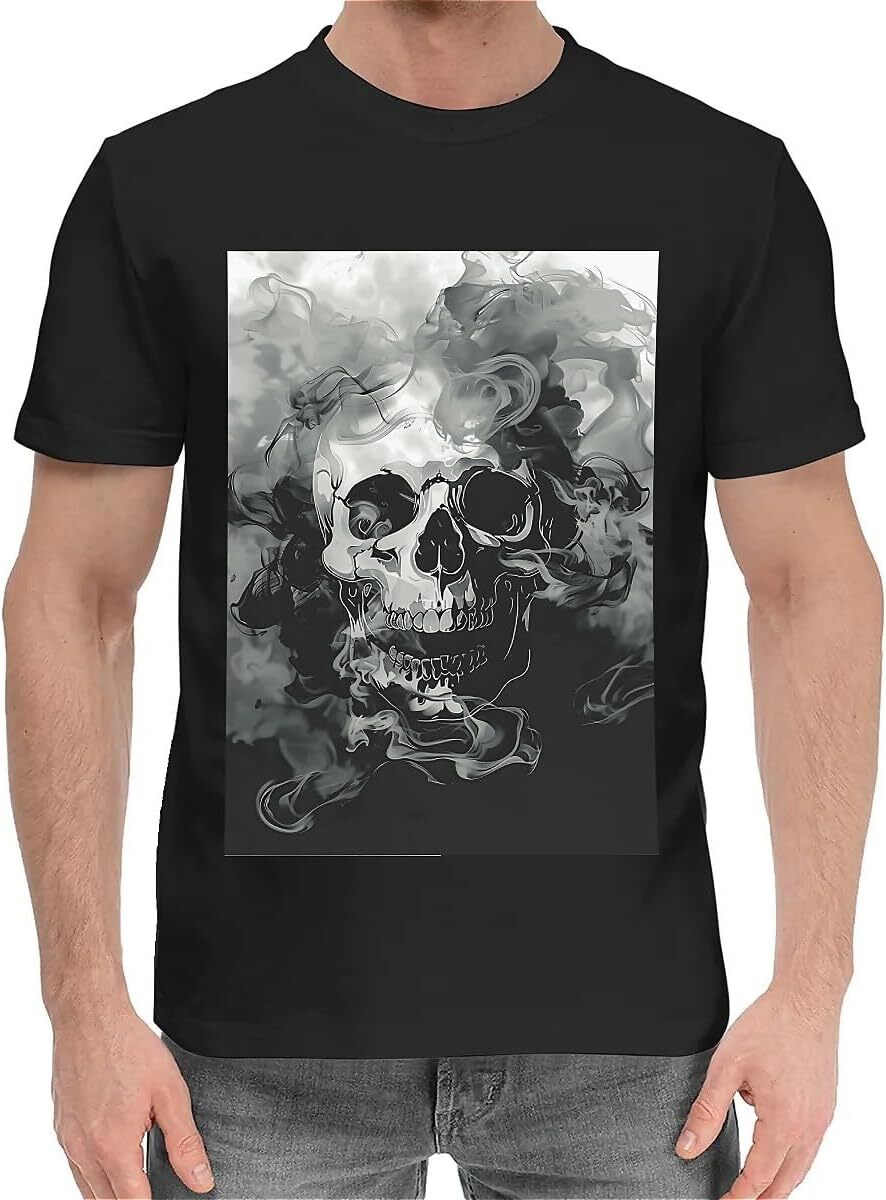 T shirt for Mens Mens Novelty T-Shirts Graphic 2D Print Summer Short Sleeve Black Skull Smoke Shirts Tshirt Graphic Tee Casual Tops Clothes Short slee